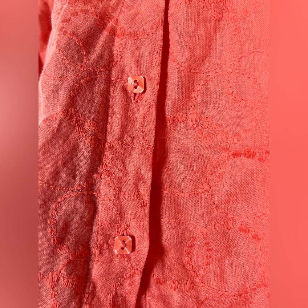 NWOT Dana Buchman Linen Coral Button-Down Shirt W/Embroidery. Size 6/S. - Picture 4 of 15